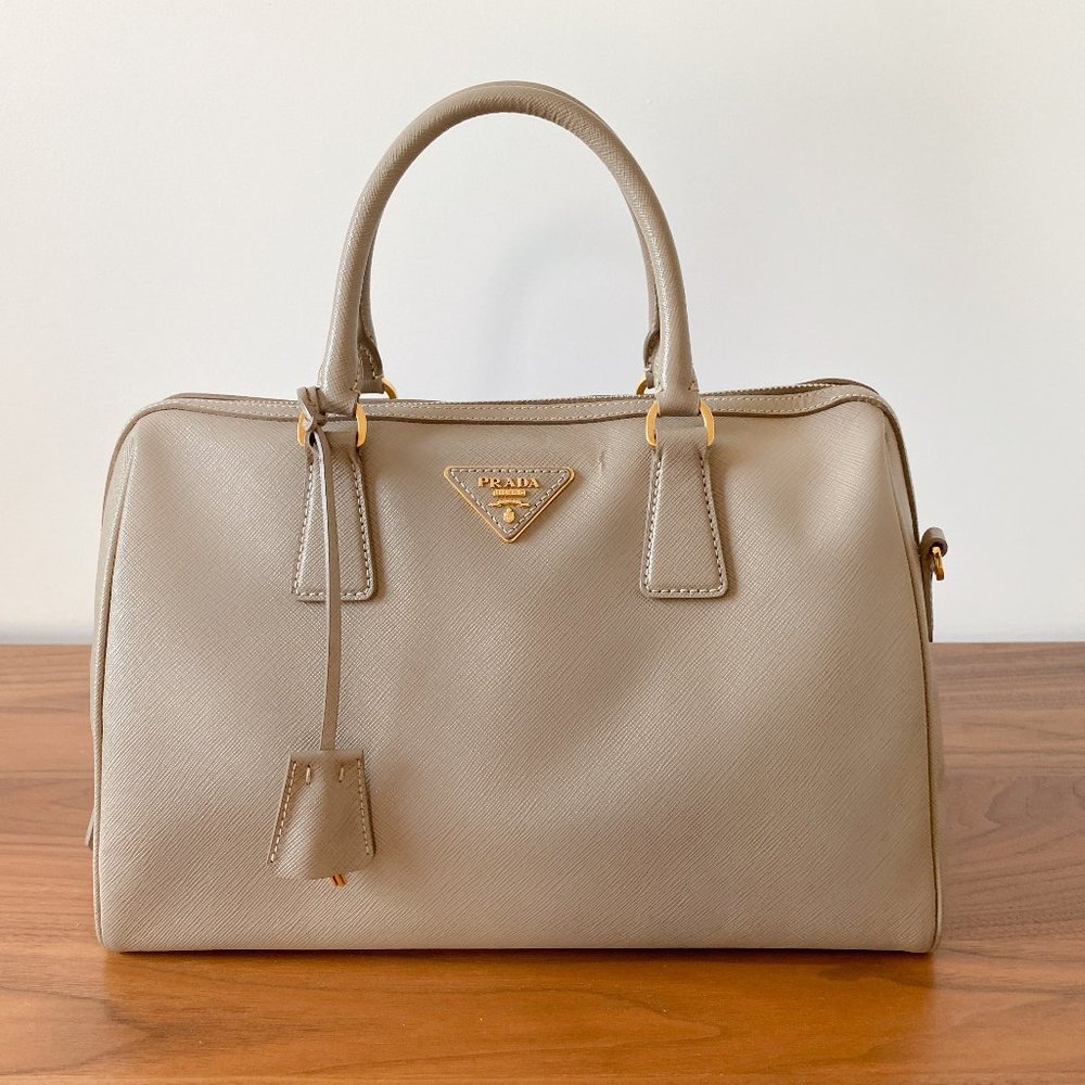 Authentic Prada Bauletto Saffiano Lux Visone Beige, Medium
